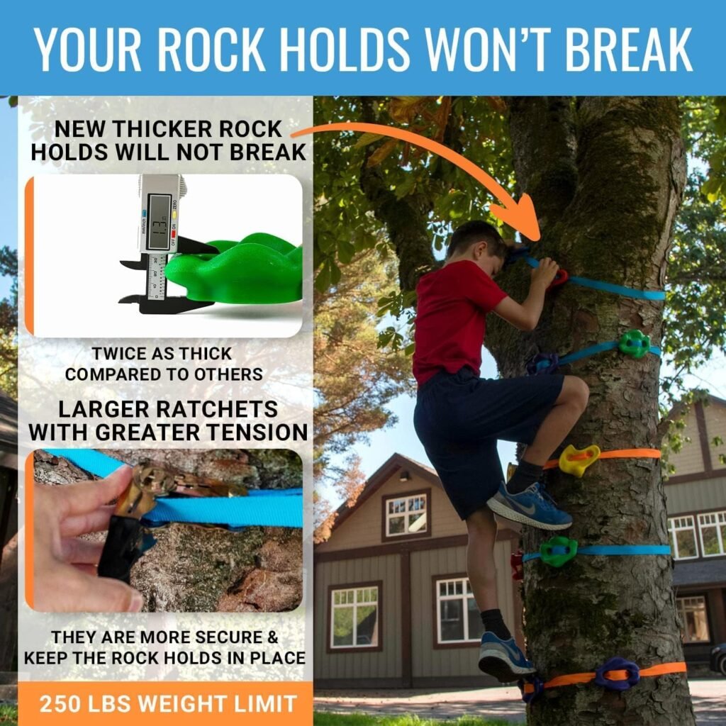 Hyponix Ninja Tree Climbing Kit – 16 Rock Climbing Holds  8 Ratchets – Reinforced Rock Climbing Holds - Sets up Within Minutes - The Perfect Outdoor Toys for Kids 5-12