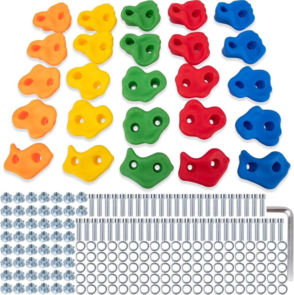 KAKO Rock Climbing Holds, Rock Wall Climbing Holds Kids, Climbing Wall Grips, Rock Climbing Wall for Kids Outside, Rock Climbing Holds for Kids with Mounting Hardware (25 Pcs)