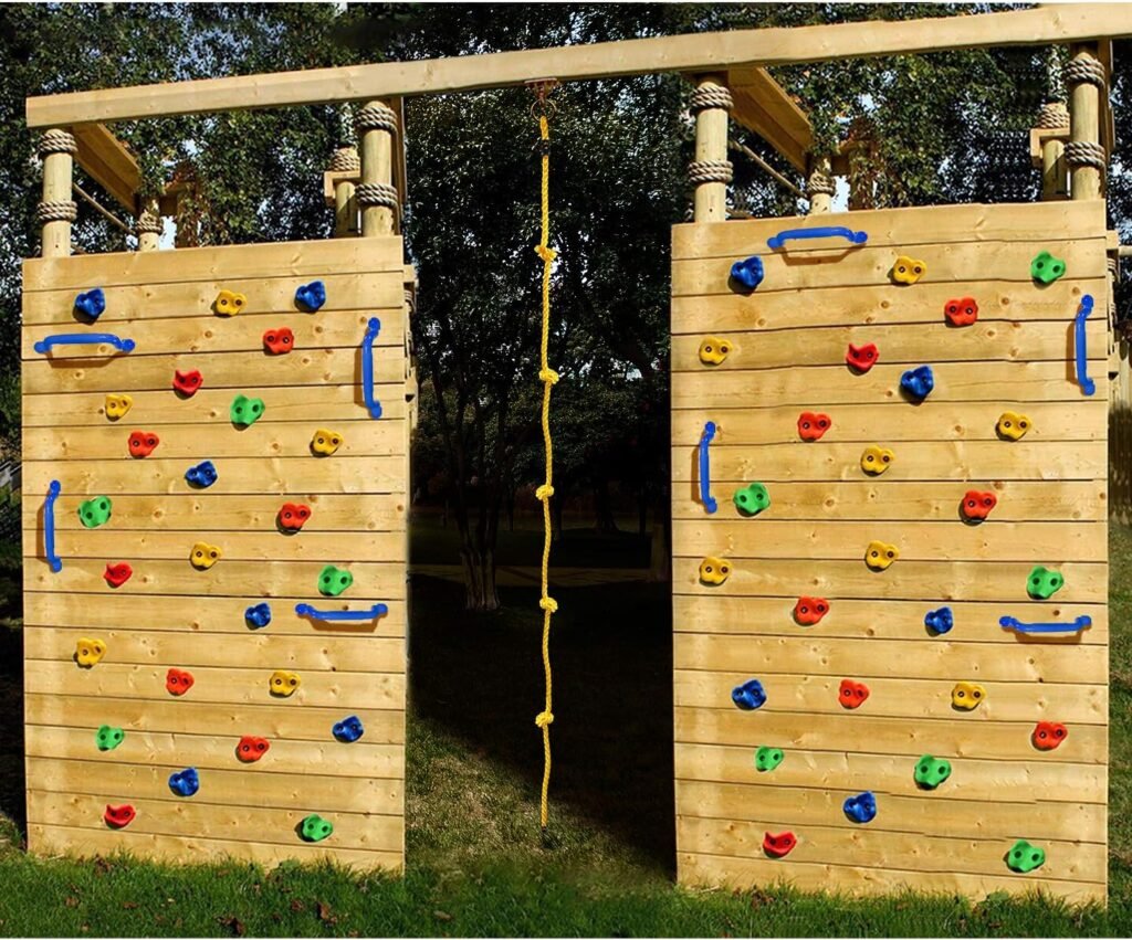 Rainbow Craft DIY Monkey Rock Climbing Holds for Kids - Wall Climbing Rocks of 20pc Rock Wall Holds, 2pc Handles  1pc 8ft Knotted Climbing Rope - Kids Rock Climbing Holds Rock Wall Climbing Kit