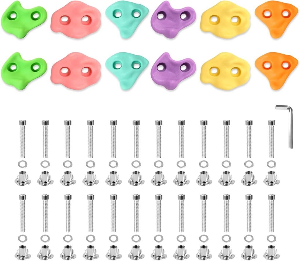 TOPNEW 18PCS Climbing Holds for Kids, Rock Wall Climbing Kit with Hardware for Indoor and Outdoor Climbing Wall, Soft Color