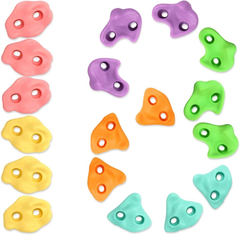 TOPNEW 18PCS Climbing Holds for Kids, Rock Wall Climbing Kit with Hardware for Indoor and Outdoor Climbing Wall, Soft Color