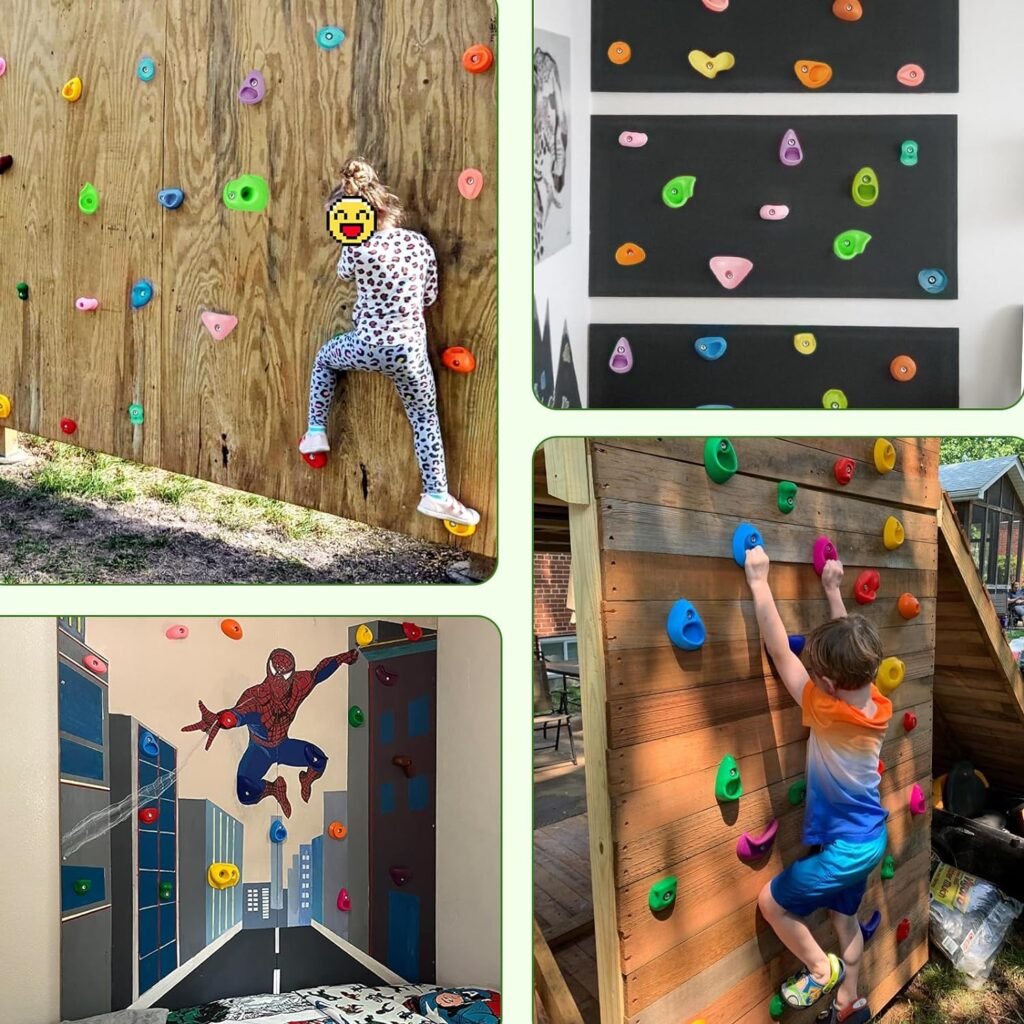 TOPNEW 32 Rock Climbing Holds Multi Size for Kids, Adult Rock Wall Holds Climbing Rock Wall Grips for Indoor and Outdoor Playground Play Set - includes 2 Inch Mounting Hardware