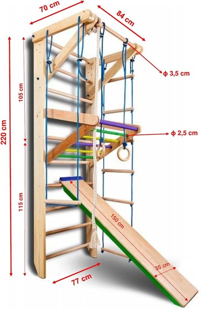 Wooden Swedish Ladder, Wall Bars for Kids, Wood Stall Bar Sport-3-220 Certificate of Safe USE Home Gym Gymnastic, Climbing Kids, Indoor Children Playground 87 x31.5